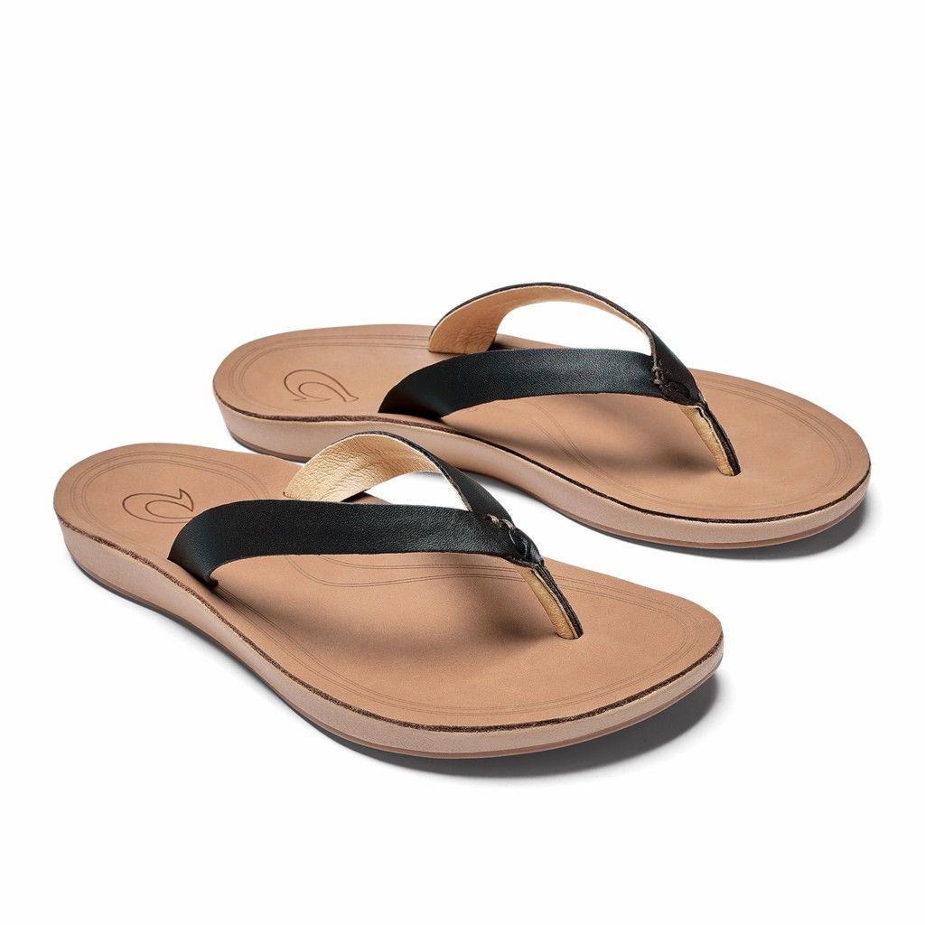 Olukai Women's Nonohe Flip Flop - Black / Golden Sand US765-132